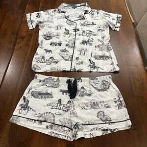 Katie Kime San Antonio Texas Toile Print Matching Short Pajama Set Sz 2XL
